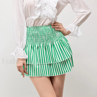 Smocked Flower Print A-Line Skirt