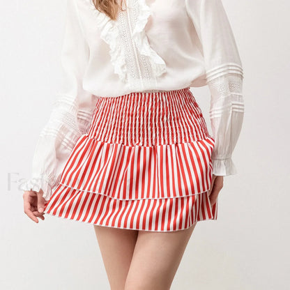 Smocked Flower Print A-Line Skirt