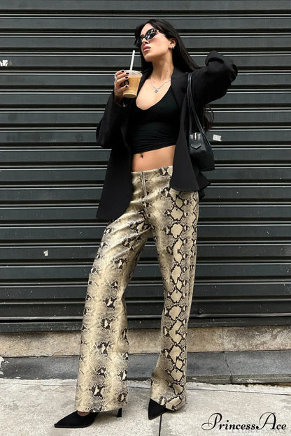 Snake Print Straight Stylish Versatile Jeans