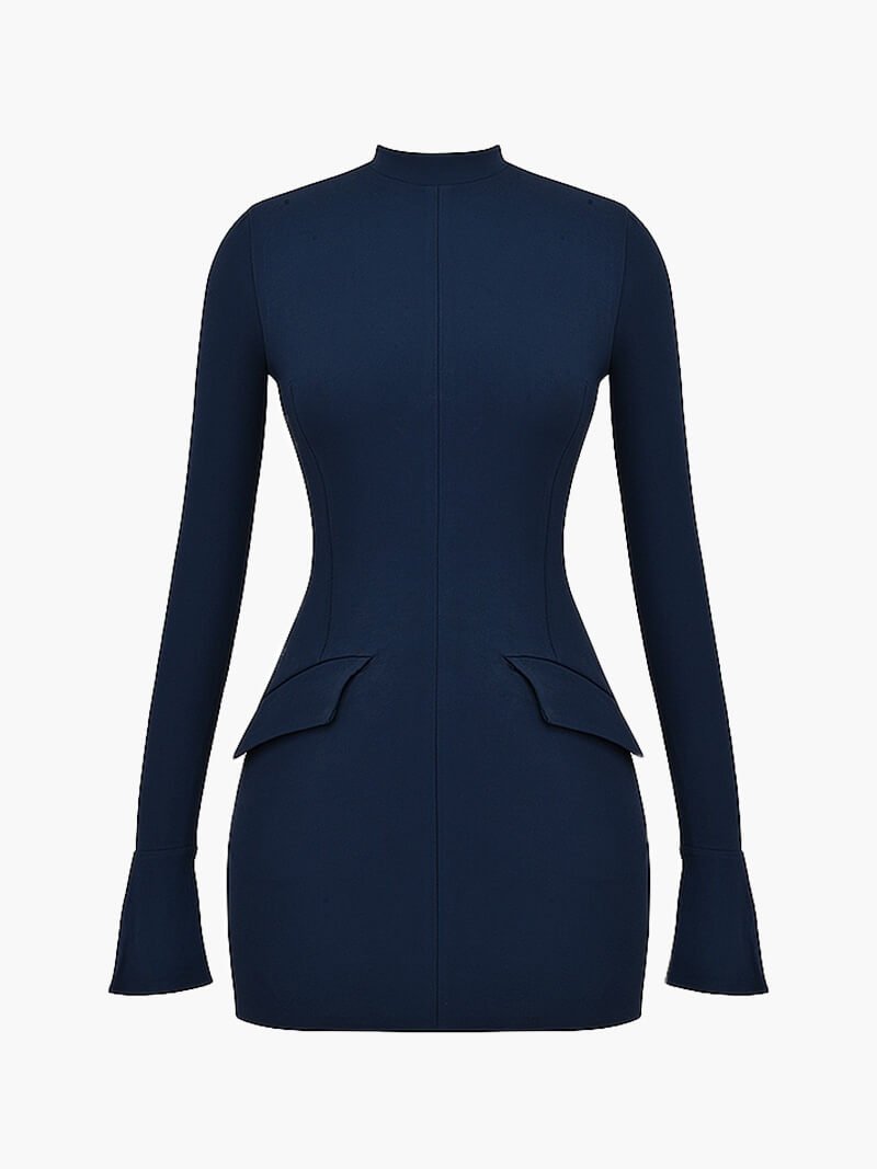 | Long-Sleeve Bodycon Mini Dress - High-Neck Sculpted Silhouette