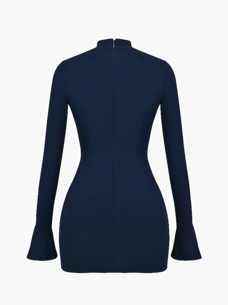 | Long-Sleeve Bodycon Mini Dress - High-Neck Sculpted Silhouette