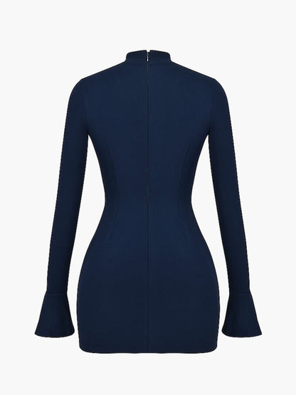 | Long-Sleeve Bodycon Mini Dress - High-Neck Sculpted Silhouette