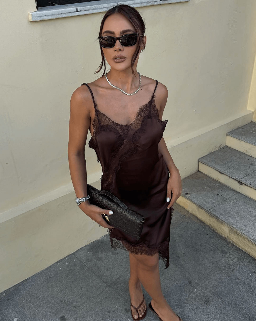 | Asymmetric Satin Lace Midi Dress