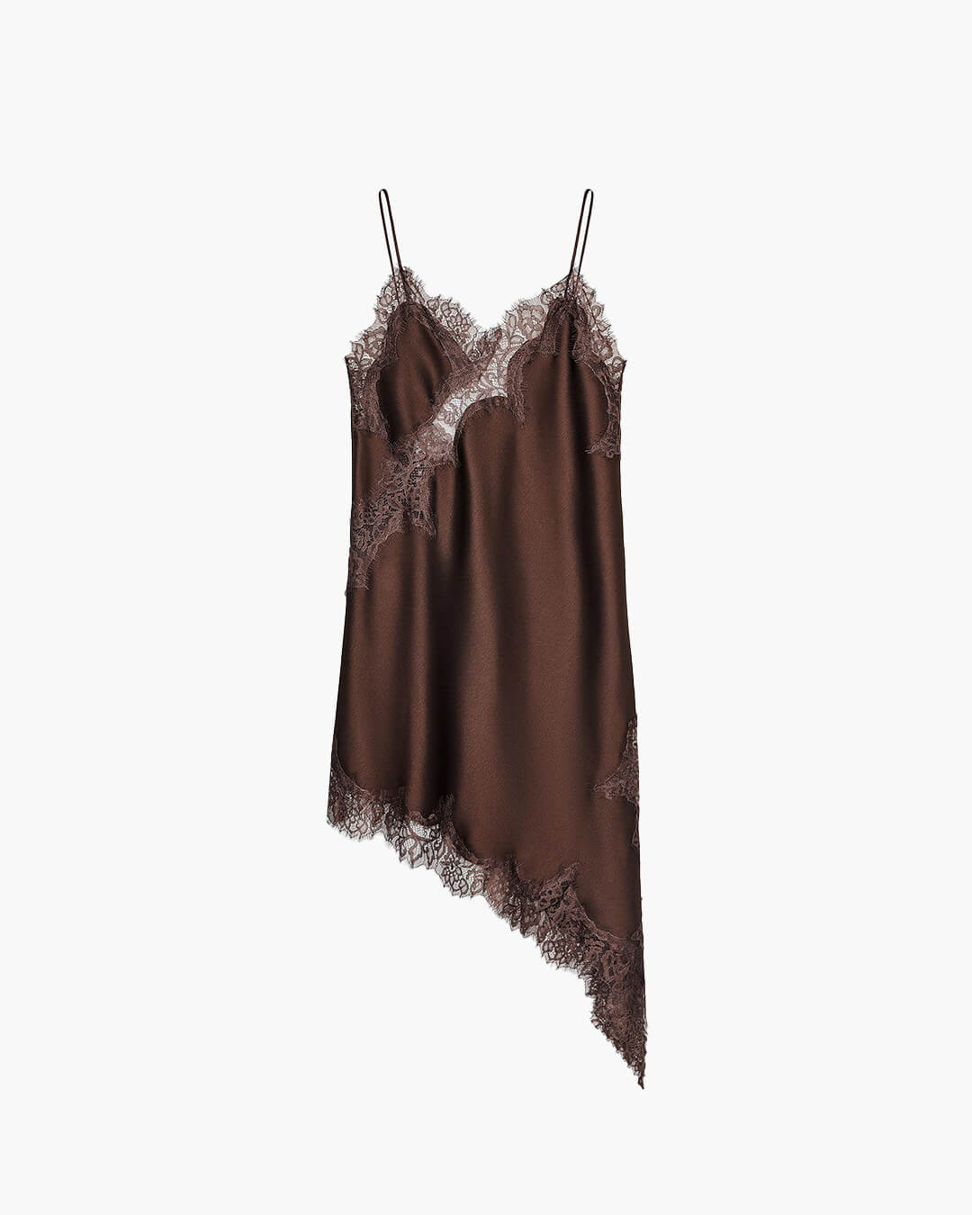 | Asymmetric Satin Lace Midi Dress