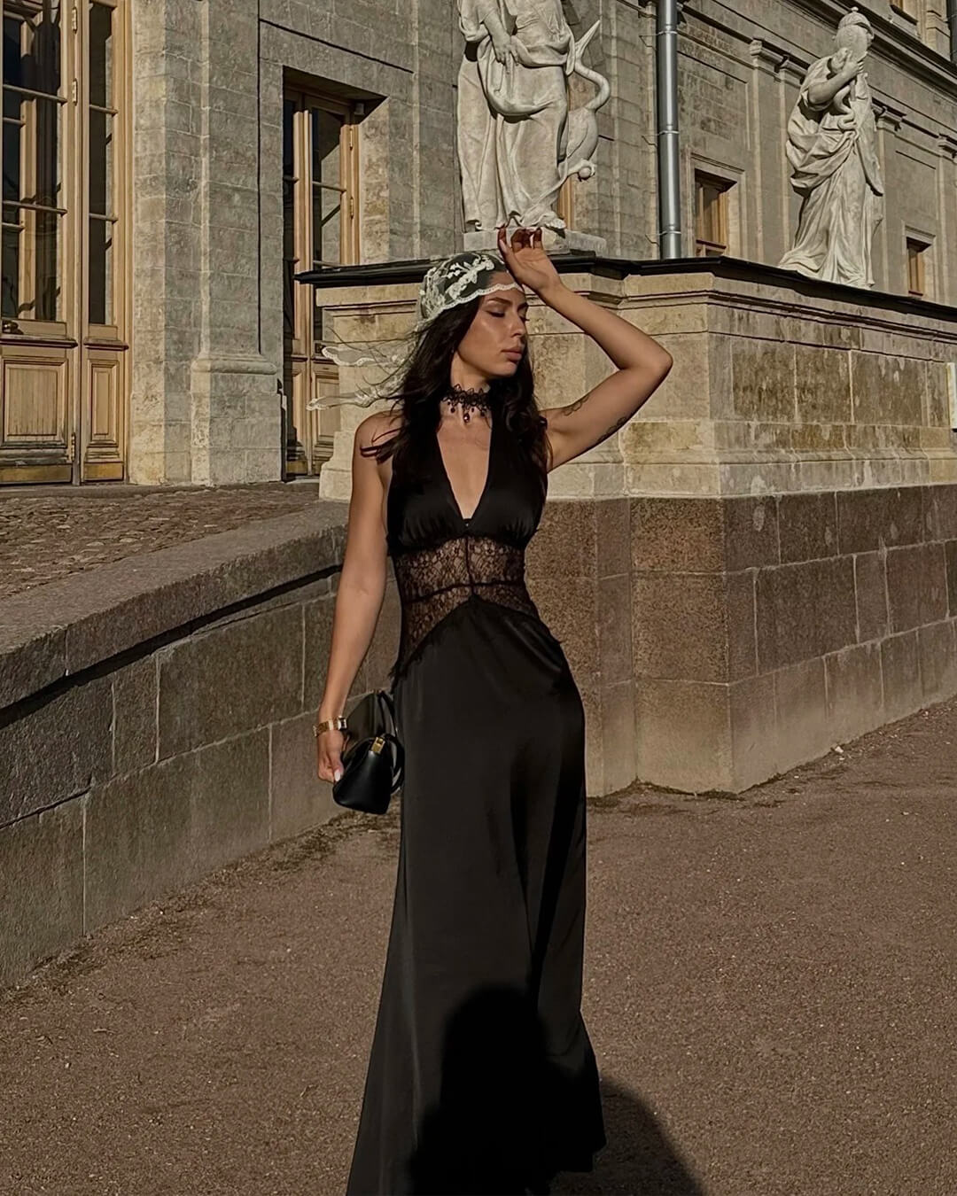 | Satin Lace Backless Maxi Dress