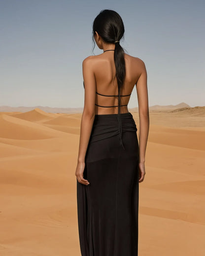 | Halterneck Backless Maxi Dress