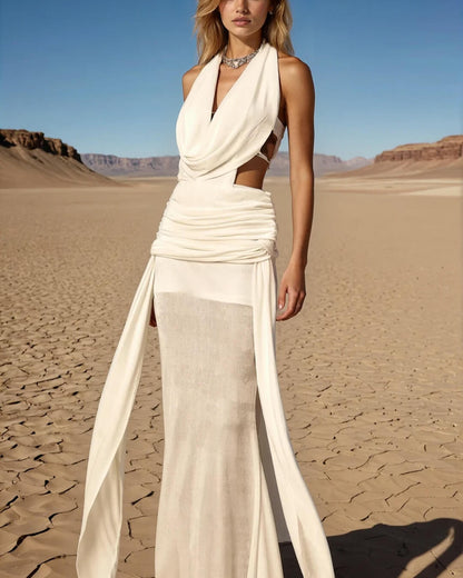 | Halterneck Backless Maxi Dress