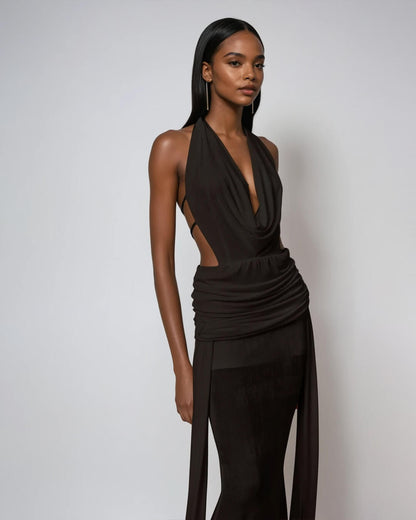 | Halterneck Backless Maxi Dress
