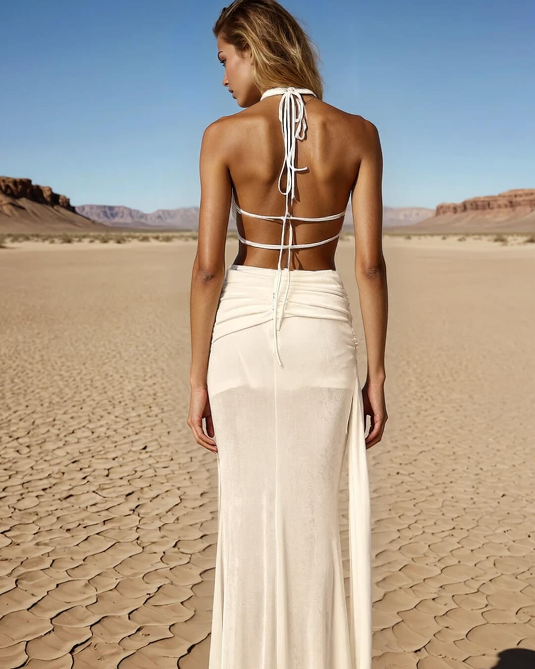 | Halterneck Backless Maxi Dress