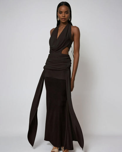 | Halterneck Backless Maxi Dress
