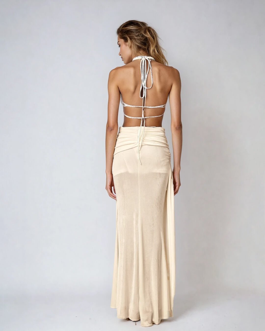 | Halterneck Backless Maxi Dress