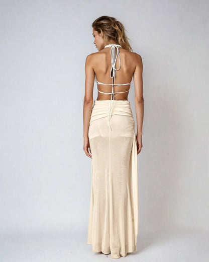 | Halterneck Backless Maxi Dress