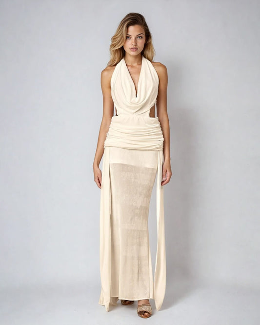 | Halterneck Backless Maxi Dress