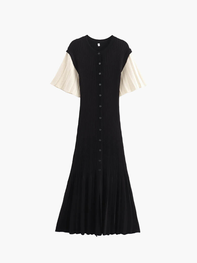 | Button-Front Ribbed Midi Dress – Short Sleeve Knit Dress