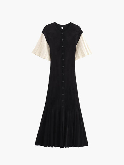 | Button-Front Ribbed Midi Dress – Short Sleeve Knit Dress