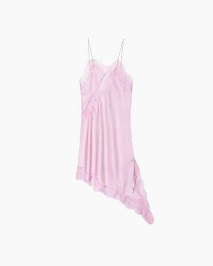 | Asymmetric Satin and Lace Mini Dress