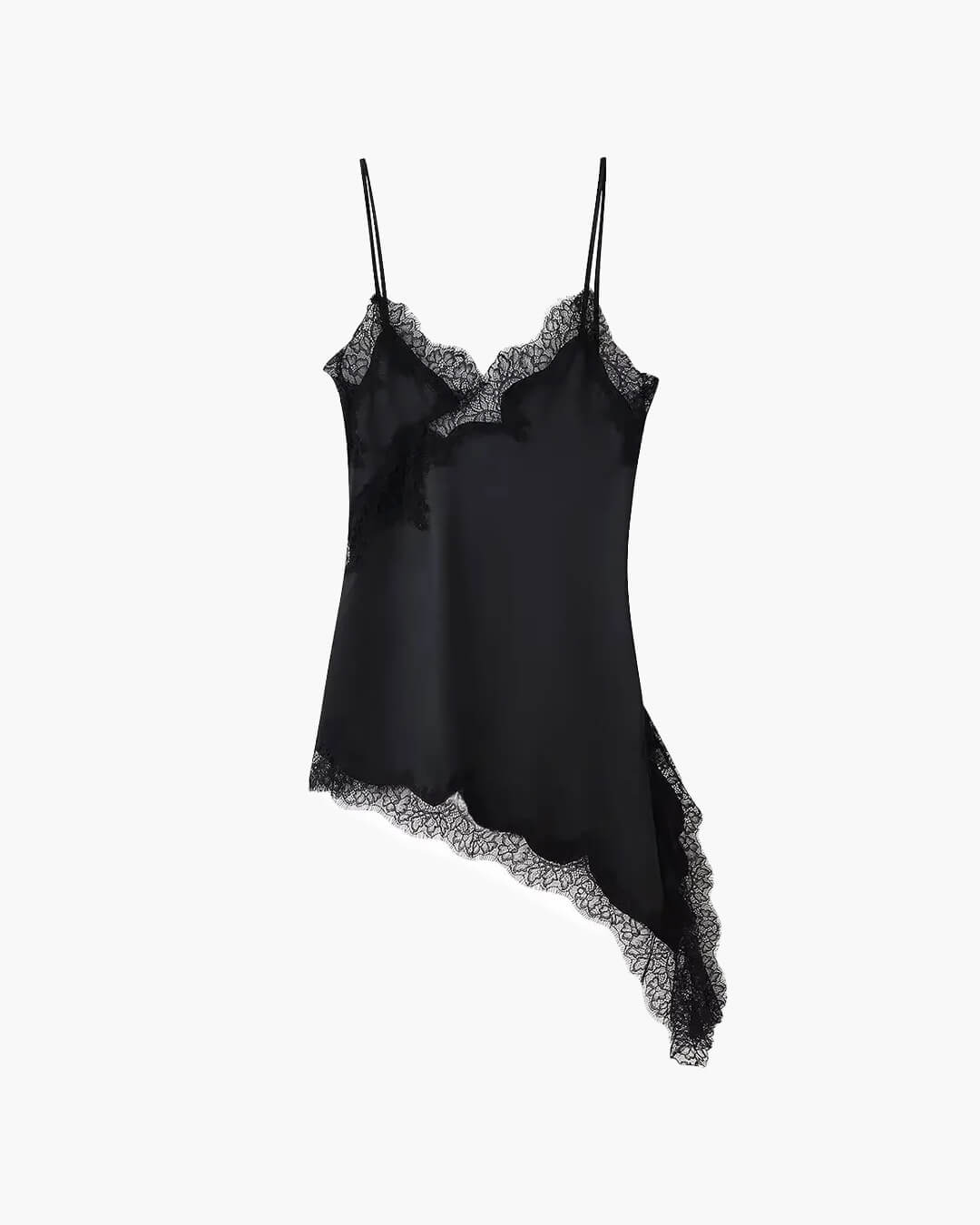 | Asymmetric Satin and Lace Mini Dress