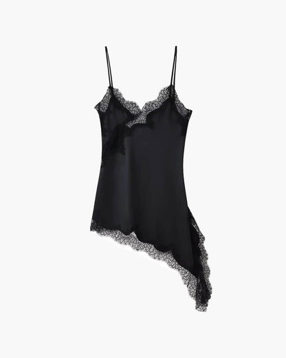 | Asymmetric Satin and Lace Mini Dress