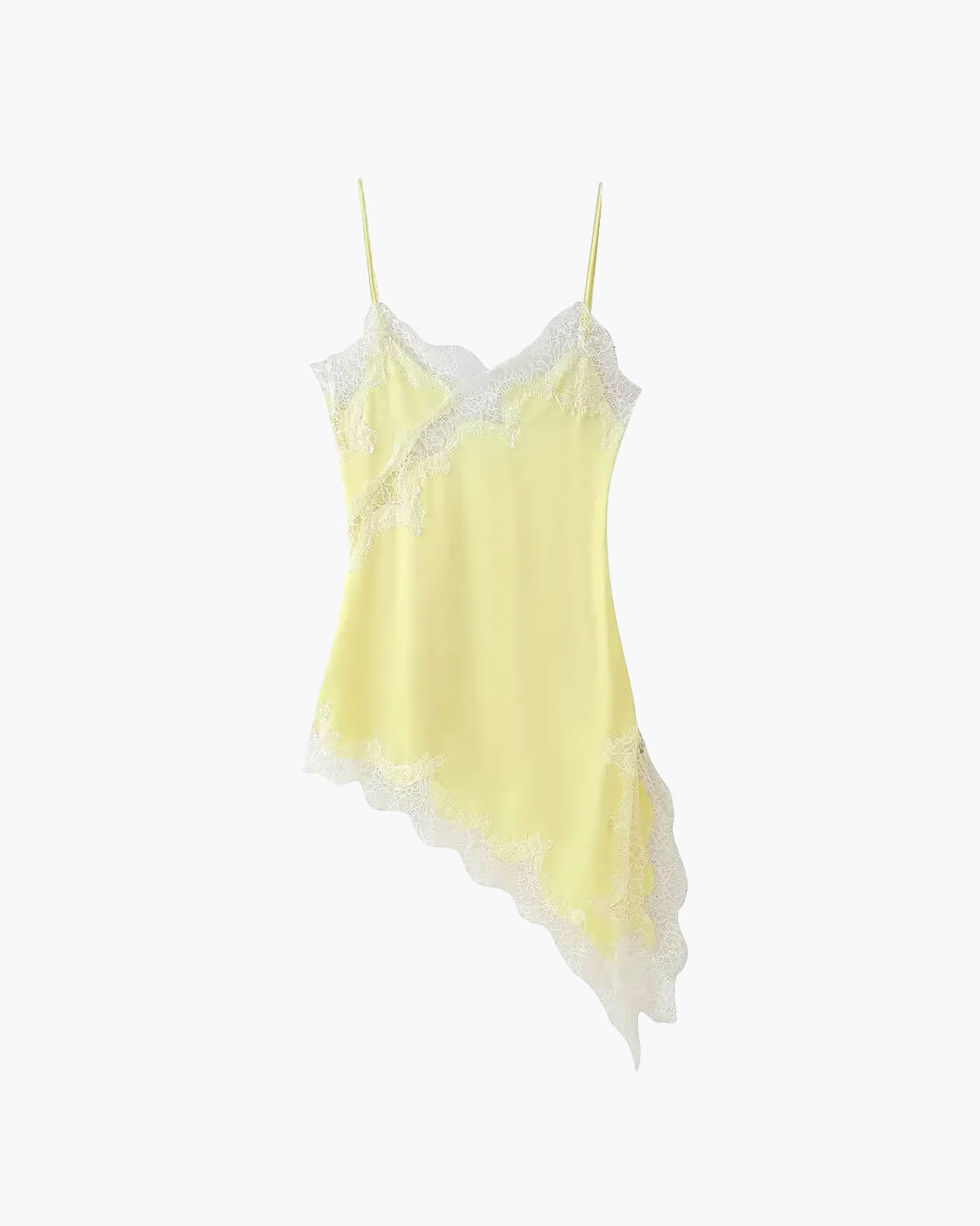 | Asymmetric Satin and Lace Mini Dress
