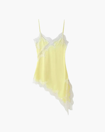 | Asymmetric Satin and Lace Mini Dress
