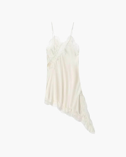 | Asymmetric Satin and Lace Mini Dress
