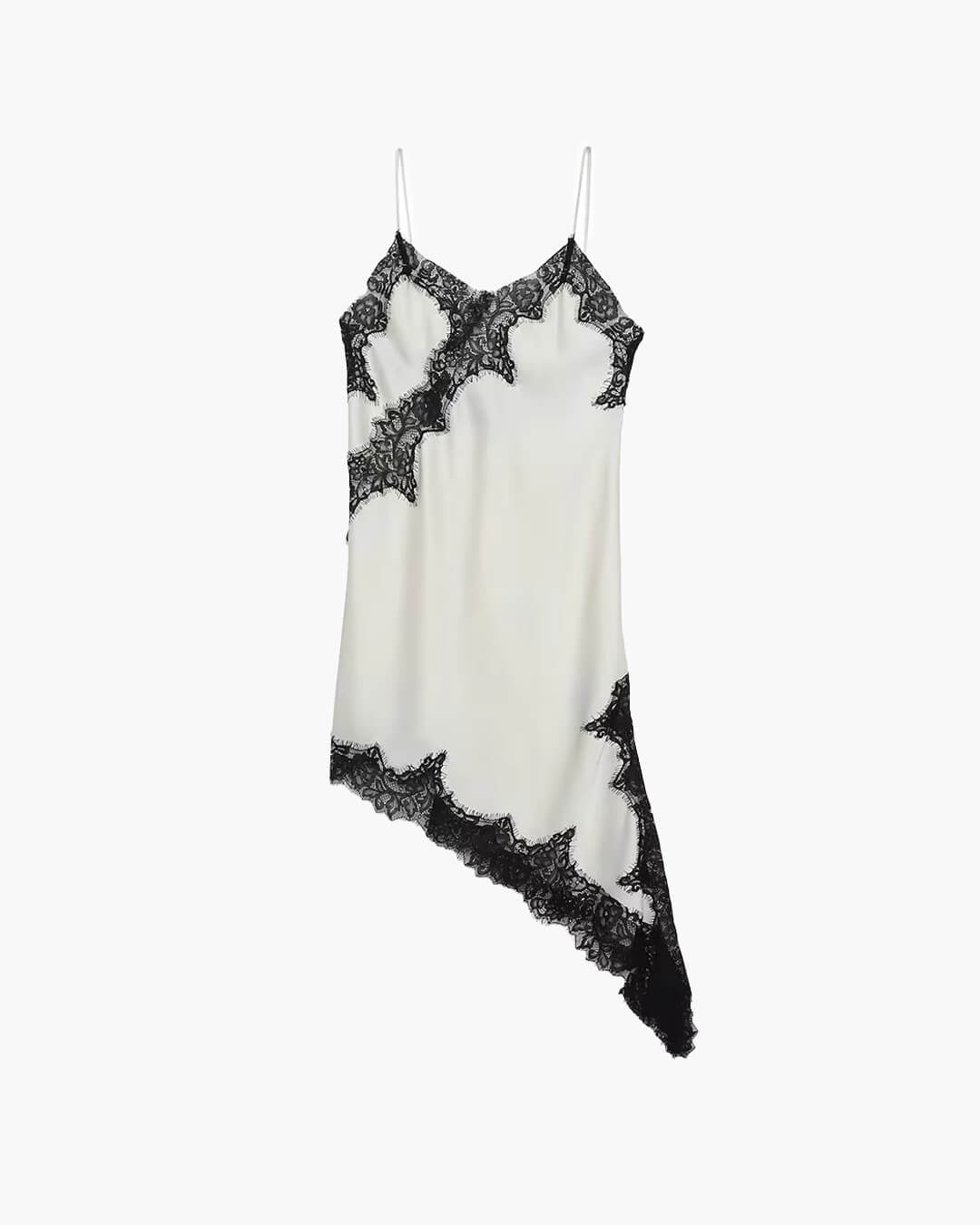 | Asymmetric Satin and Lace Mini Dress