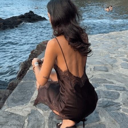 | Asymmetric Satin and Lace Mini Dress