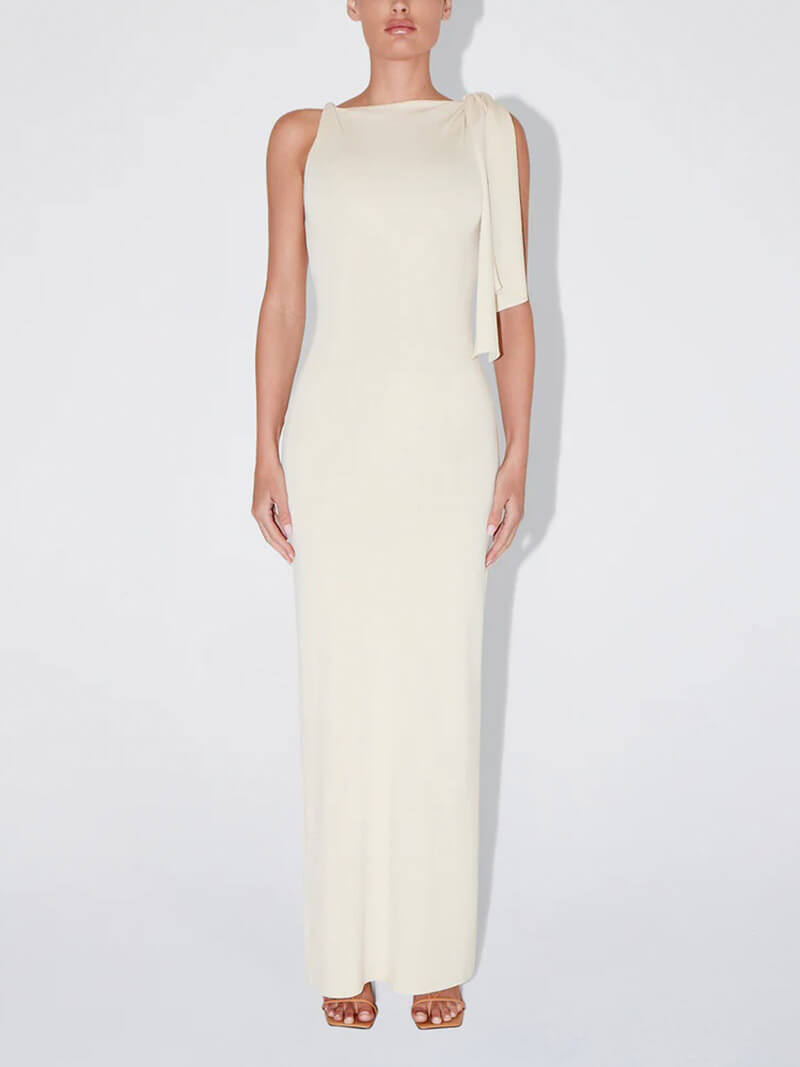 | One-Shoulder Tie Maxi Dress