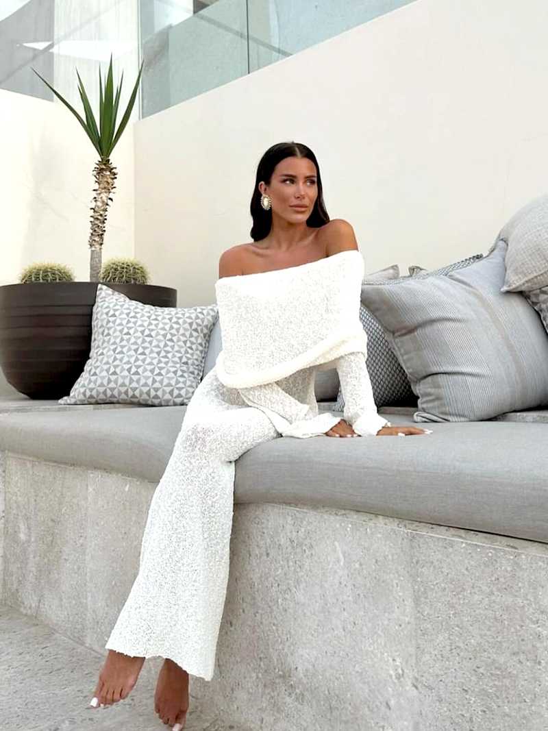 | Ribbed Bouclé Off-Shoulder Dress