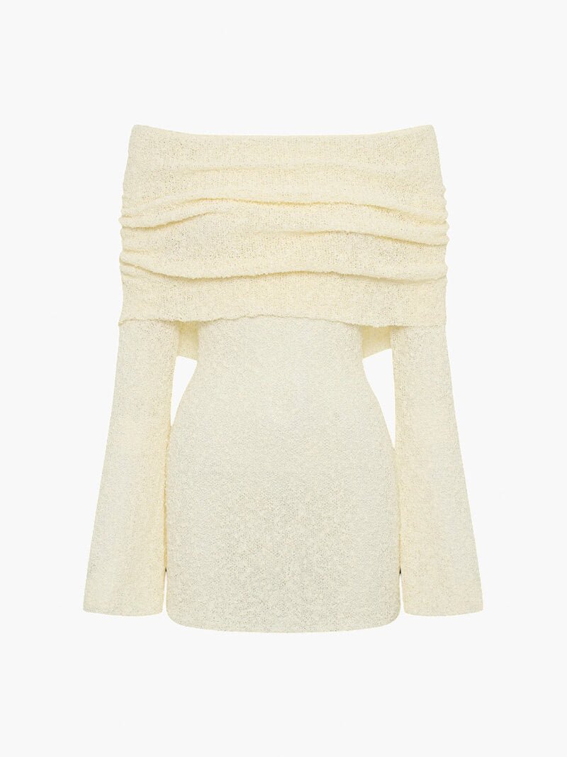 | Strapless Bouclé Knit Mini Dress