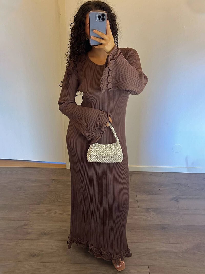 | Ribbed Linen-Blend Maxi Dress