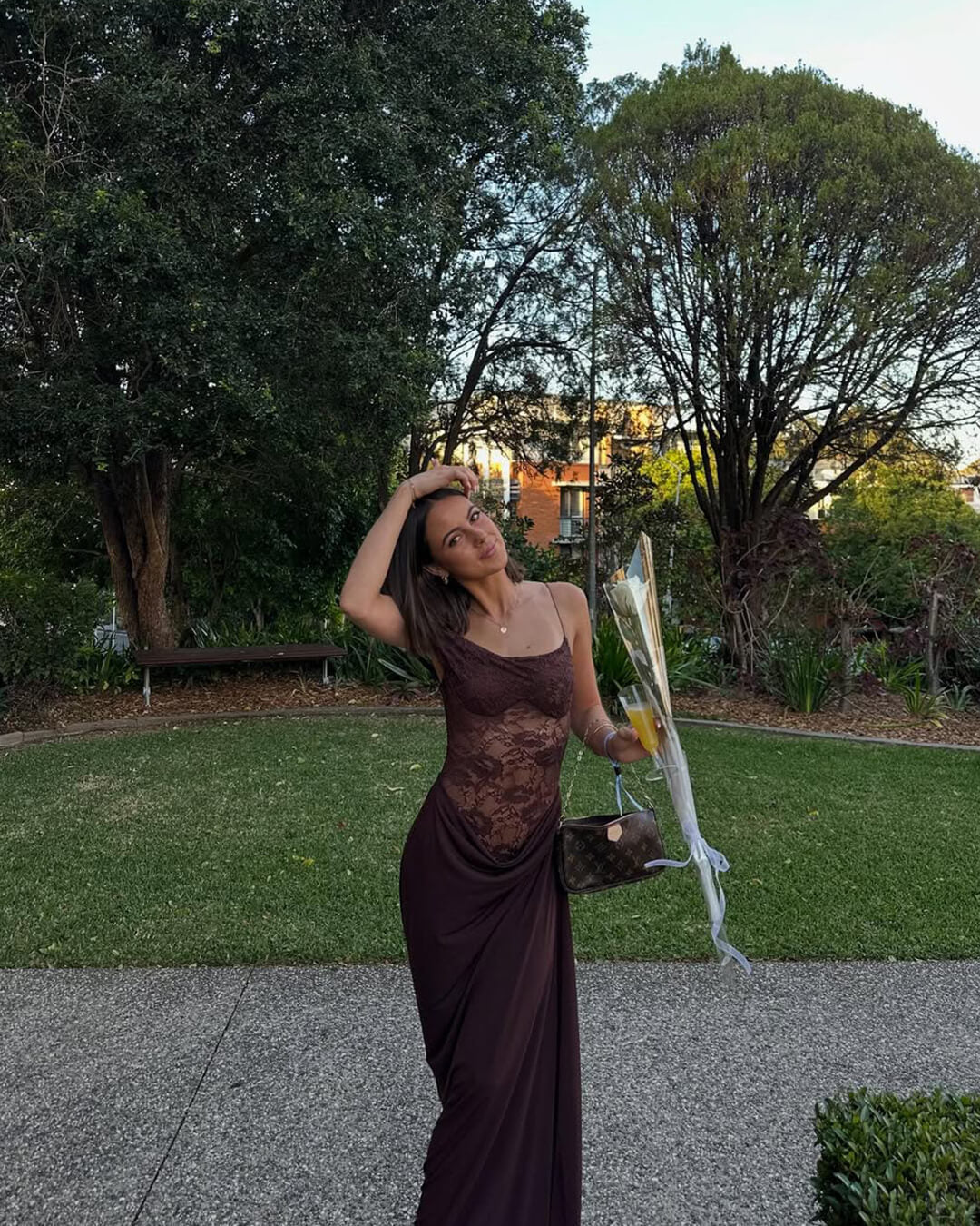 | One-Shoulder Lace Backless Maxi Dress