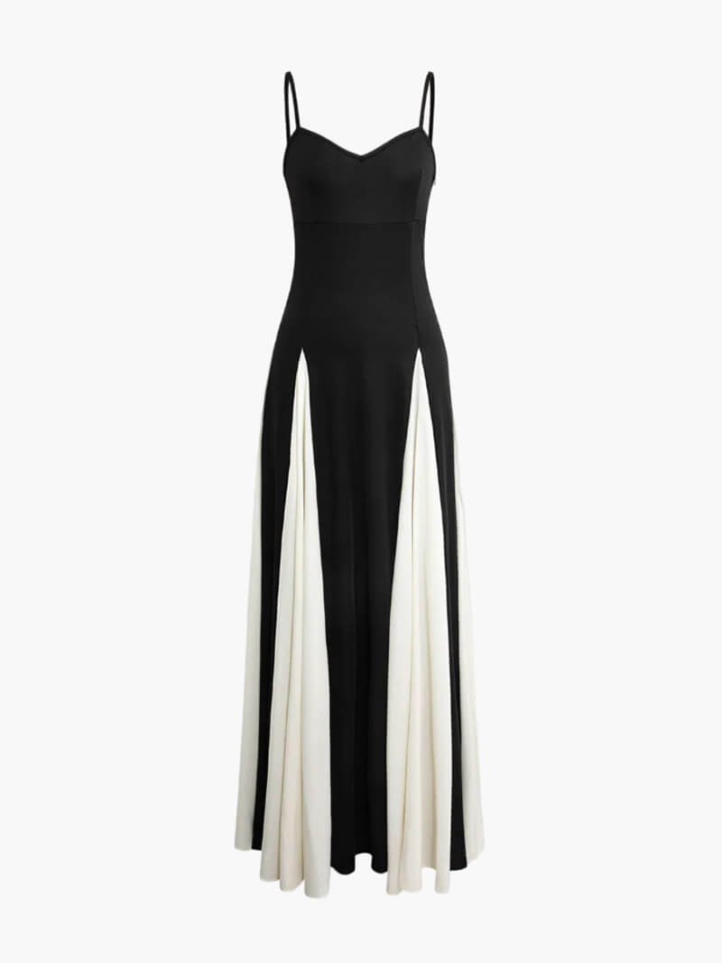 | Contrast Panel Maxi Dress – Spaghetti Strap Evening Gown