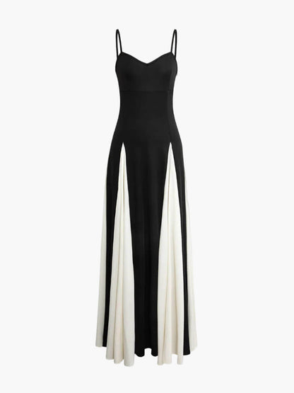 | Contrast Panel Maxi Dress – Spaghetti Strap Evening Gown