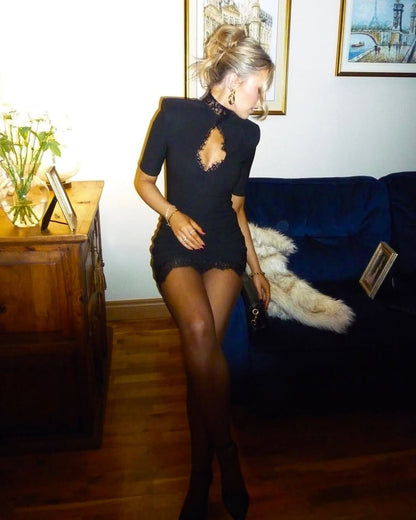 | High Neck Lace Mini Dress
