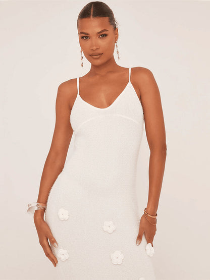 | Crocheted Floral Bodycon Dress – V-Neck Knit Mini Dress