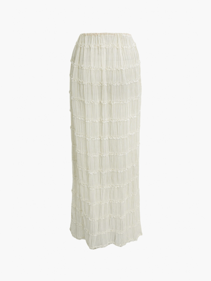 | Ruffled Two-Piece Chiffon Set – Halter Crop Top