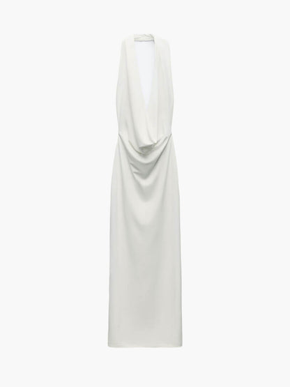 | Deep V-Neck Halter Maxi Dress in Bodycon Fit