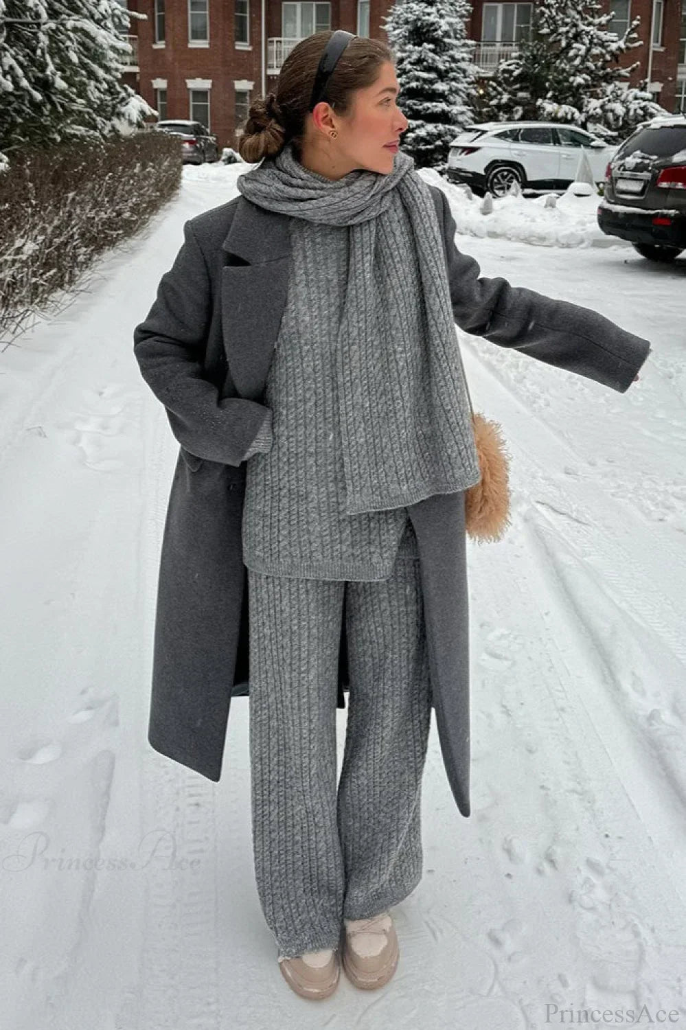 Soft Cable Knit Sweater Pants Two Piece Set