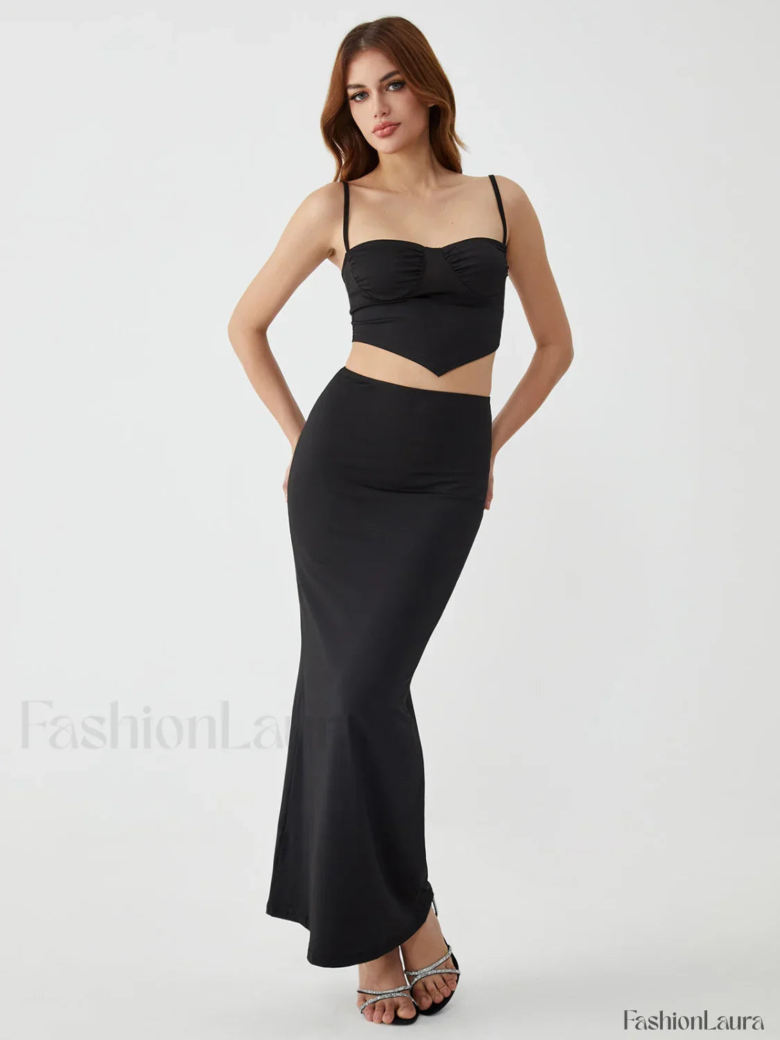 Solid Backless Graceful Two-Piece Skirt Set