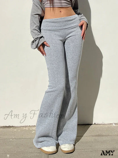 Solid Bell Bottoms Thin Velvet Casual Low Waist Pants