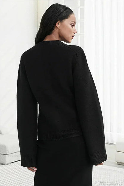 Solid Cinched Waist Elegant Minimal Cardigan Sweater