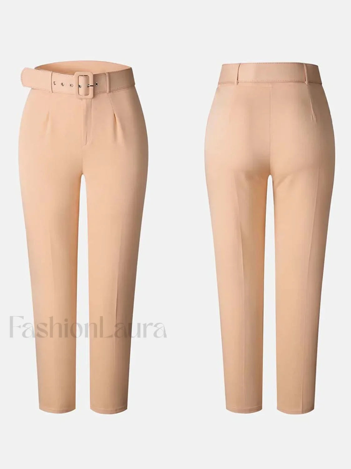 Solid Color Belted Pencil  Pants