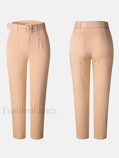 Solid Color Belted Pencil  Pants