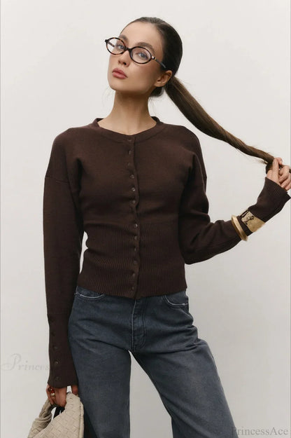 Solid Color Button Long Sleeve Slim Cardigan Sweater