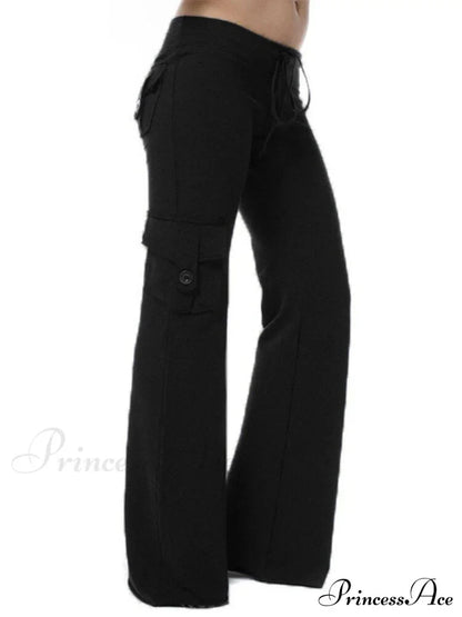 Solid Color Cargo Jogger Drawstring Elastic Waist Trousers