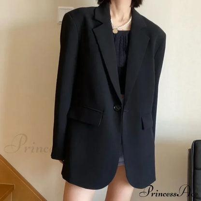 Solid Color Commuting Korean Autumn Spring Oversize Loose Button Blazer