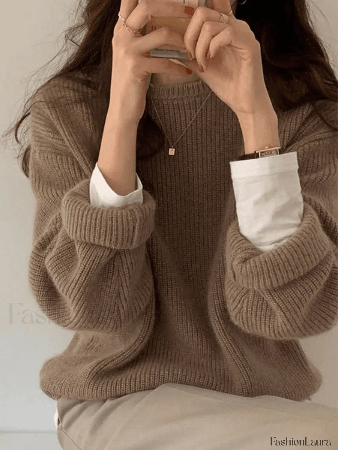 Solid Color Crew Neck Pullover Sweater