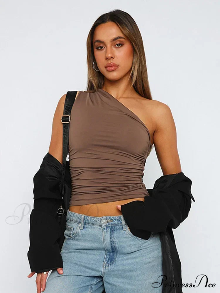 Solid Color One Shoulder Backless Candy Color Tight Sexy Sleeveless Neckless Slim Casual Tank top