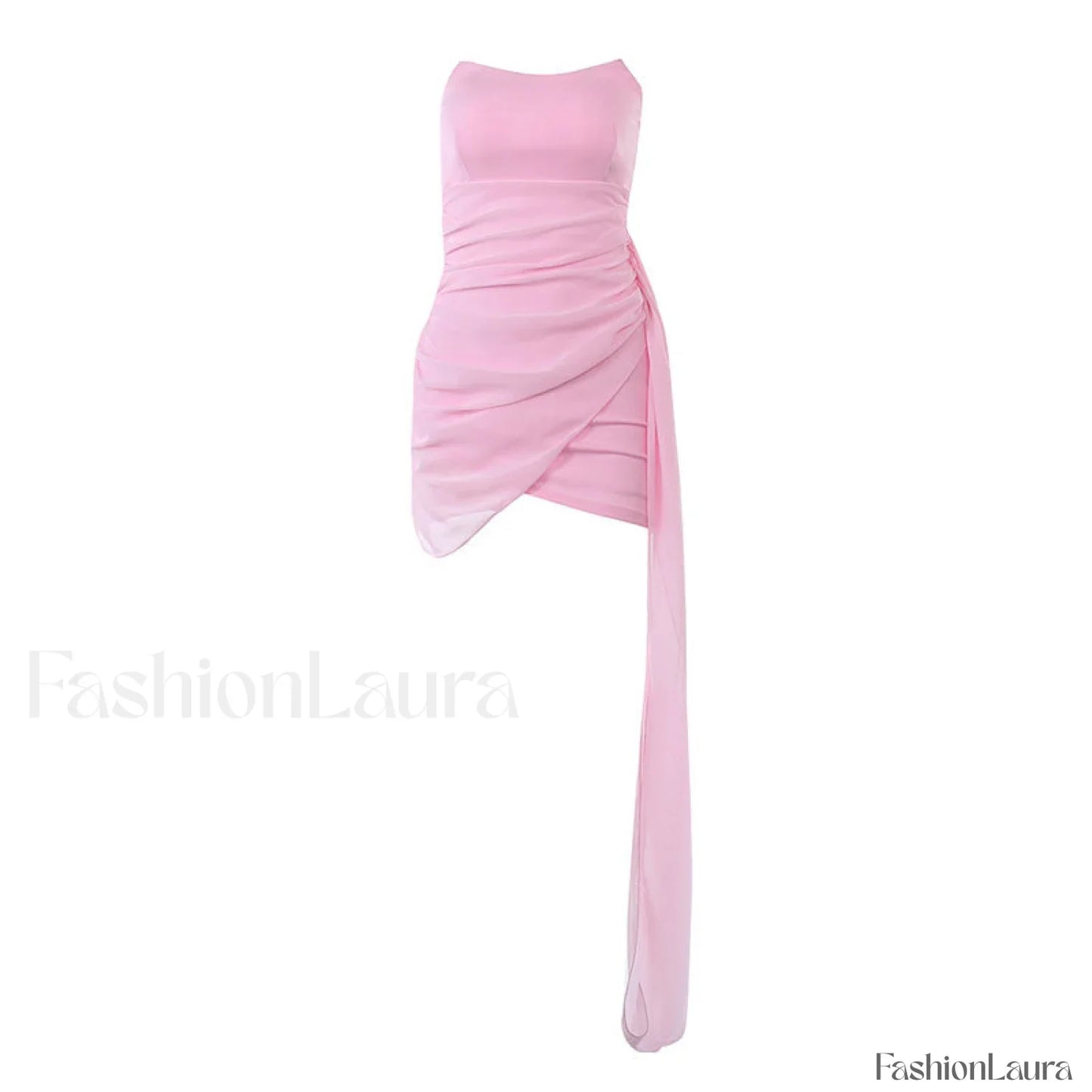 Solid Color Ruched Wrap Trim Strapless Bodycon Party Mini Dress - Pink